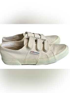 Superga White Canvas Velcro Strap Sneakers Shoes Women’s Casual Low Top size 8.5